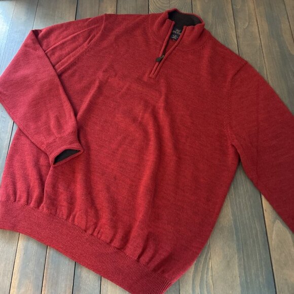 Brooks Brothers 346 100% Merino Wool Sweater Long Slv 1/4 Zip Red Mens XL (W8) - Picture 1 of 7
